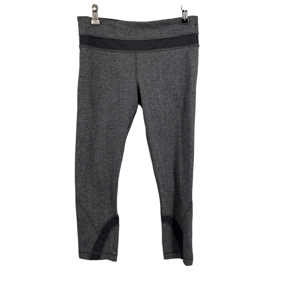 Lululemon Herringbone‎ Cropped Leggings Size 6 Gray Black Mid Rise Yoga Pants